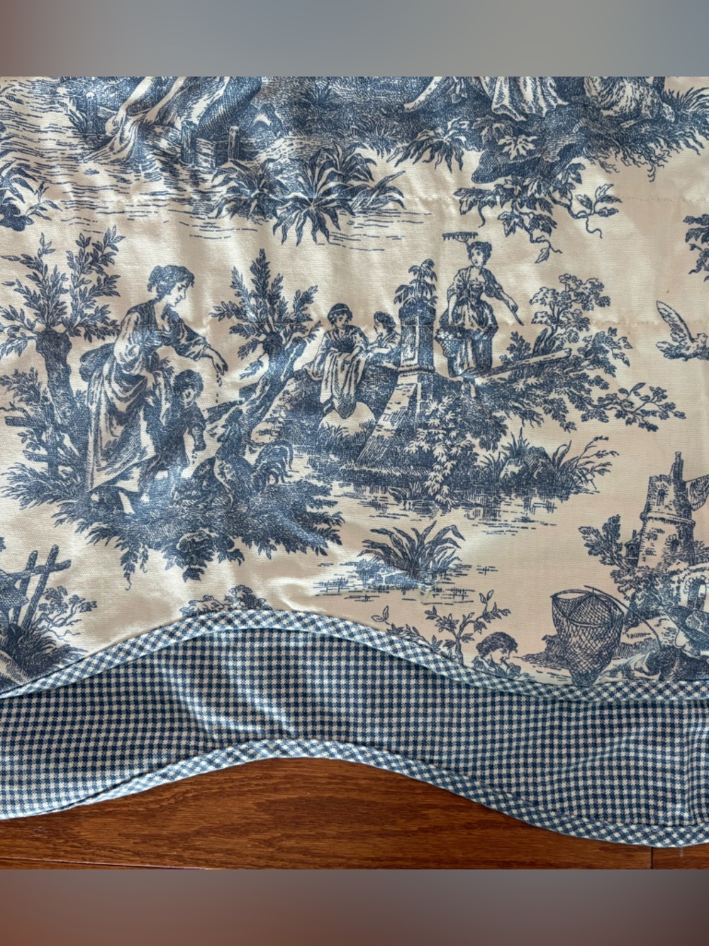 Waverly Blue Toile and Gingham Valance, 72”x17”